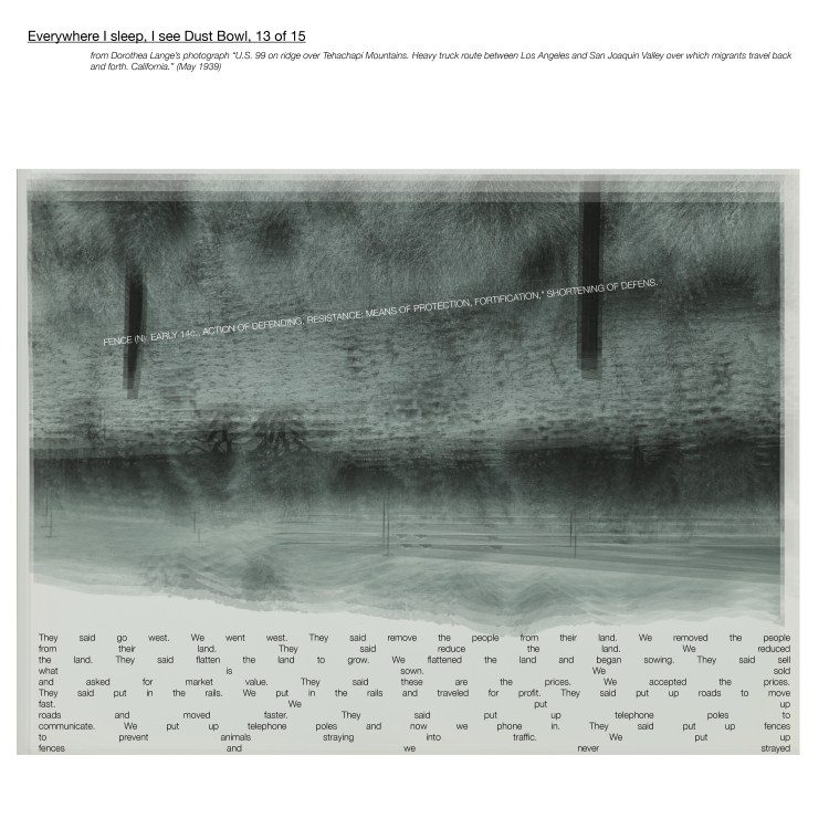 Multimedia collage: From Dorothea Lange’s photograph “U.S. 99 on ridge over Tehachapi Mountains. Heavy truck route between Los Angeles and San Joaquin Valley over which migrants travel back and forth. California.” (May 1939)